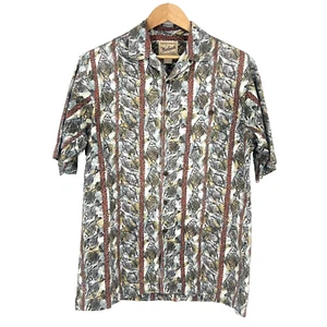 WOOLRICH Men's Short Sleeve Button Up Size M Fish Print Camp Collar Vintage - Picture 1 of 16