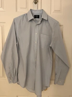 Винтажная мужская рубашка Nordstrom размер 15-34/35 синий белый в полоску на пуговицах - Изображение 1 из 4