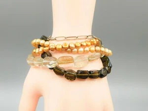 Silpada 925 Sterling Silber Süßwasserperlen Rauchquarz Multi Strang Armband - Bild 1 von 6