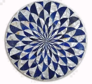 24" Naturally Lapis Sofa Coffee Tabletop Handmade Abalone Inlay Stone Arts Decor - Foto 1 di 9