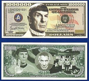 1-Leonard Nimoy Star Trek Mr Spock Dollar Bill Collectible-Novelty -Tv -M3