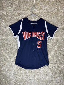 Vikings baseball jersey Boys Large Blue Number 5 Worth Athletic Button Up - Picture 1 of 12