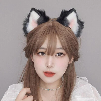 Girls Cute Faux Fur Cat Ears Headband Fluffy Sweet  Animal Cosplay Costume Props - Image 1 of 4