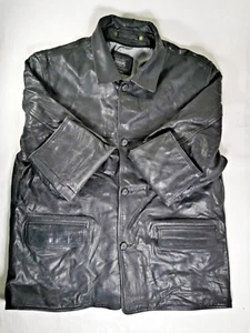 Vintage Leather Jacket Redskins Mens Size 2xl Black Overcoat  - Picture 1 of 19