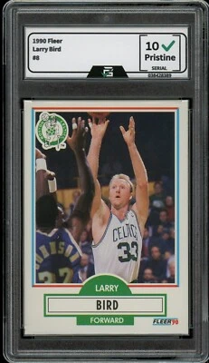 Tarjeta Fleer #8 Larry Bird 1990 clasificación 10 gema como nueva Boston Celtics Salón de la fama Foto 1 de 2