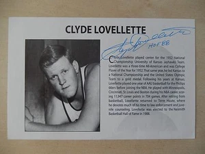 Clyde Lovellette Autographed 5 " X 8 1/2" Bio Sheet - Hall Of Famer - Picture 1 of 2