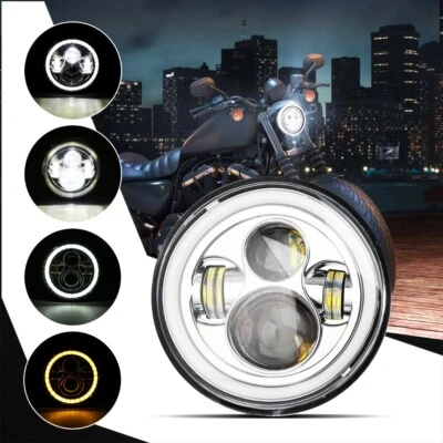 DOT 7 inch LED Headlight H4 Motorcycle Turn Signal Chrome DRL For Harley Honda - Image 1 of 4