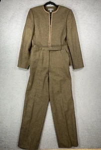 VTG KATE HILL Suit Womens 2P Brown Herringbone Wool Leather Trim Academia Pants - Picture 1 of 20