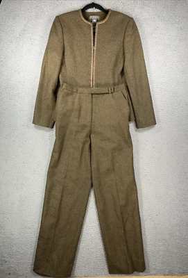 Traje de Colección Kate Hill para Mujer 2P Marrón Espiga Lana Cuero Borde Academia Pantalones Foto 1 de 4