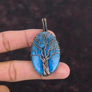 Neon Apatite Jewelry Copper Friend Gift Wire Wrapped Tree Of Life Pendant 2.52" - Picture 1 of 6