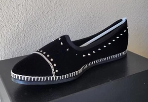 NWT GIUSEPPE ZANOTTI Veronica Silver Spiked Loafers Black Flats Shoes 39 1/2 9 - Picture 1 of 11