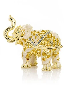 Keren Kopal Goldener Elefant handgefertigte Schmuckschatulle verziert & österreichische Kristalle - Bild 1 von 22