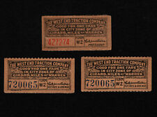 OPC X3 Early 1900's The West End Traction Co. Tickets