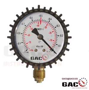 VACUOMETRO DE VACIO 0 a -1 bar y 0 a 76 cmHg 63mm 1/4" MANOMETRO + PROTECCION - Imagen 1 de 1