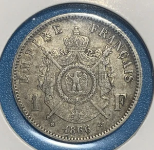1866-BB France 1 Franc - Napoleon 0.835 Silver Coin - Bild 1 von 3