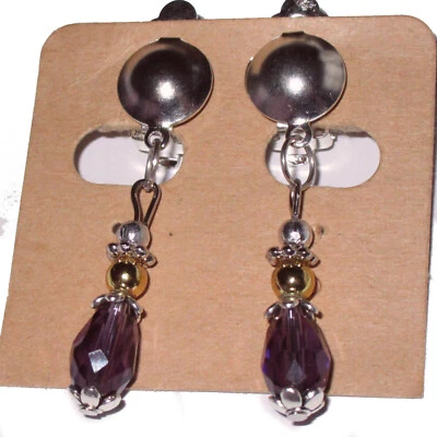Ohrclips goldf silberf lila Clips Ohrringe zum Anklipsen - Bild 1 von 4