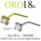Piercing da naso nose ORO 18kt. griff GRANDE XXL ZIRCONE swarovsky white GOLD