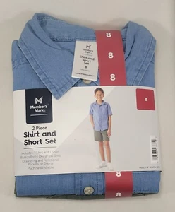 Member's Mark Boy's 2 Piece Button Short Sleeve Shirt Drawstring Short Set - Picture 1 of 5
