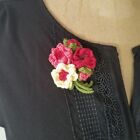 Handmade Floral Corsage Pink Magnetic Brooch Mini Crochet Lapel Pin Boutineer