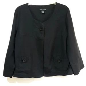 Larry Levine Black Linen Blend Womens Jacket XL Button Front Pockets Classic  - Picture 1 of 6