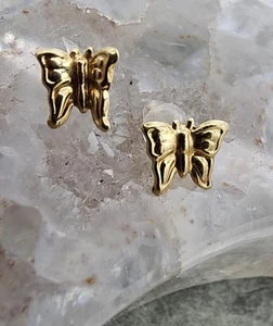 14k .585 Yellow Gold Butterfly Moth Post Stud 3/8" Earrings Au 25114 - Picture 1 of 6