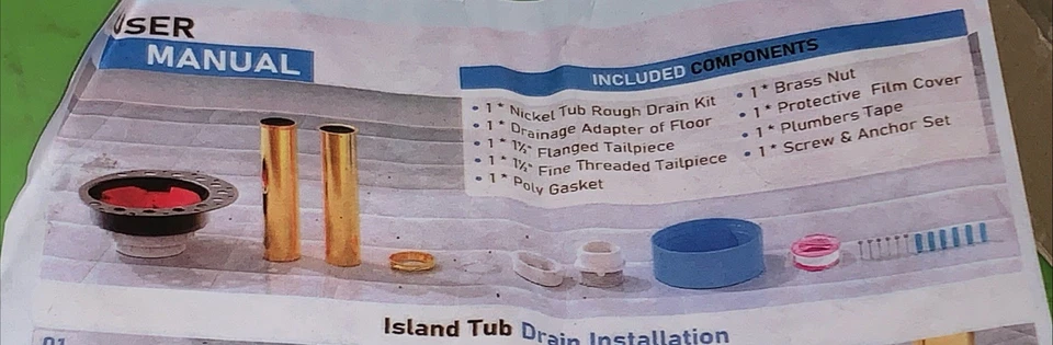 PVC Freestanding Tub Drain Kit For Floor Mounted & Island Bathtub, Incomplete - Image 1 of 2