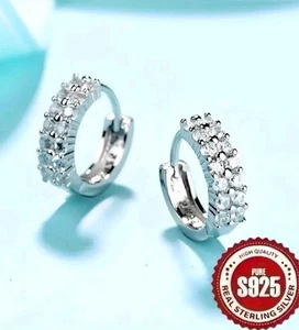 🌟Damen Frau Creolen Ohringe 925 Sterling Silber Ohrschmuck mit Steinchen NEU🌟 - Bild 1 von 4