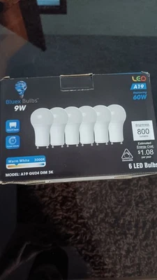 Blue X 60W GU24 LED Light Bulb, Warm White 3k Model: A19 GU24 DIM 3K NEW 6pcs - Image 1 of 4