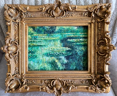 Increíble pintura al óleo sobre lienzo estilo Claude Monet de colección marco de 27' x 23'. Foto 1 de 4