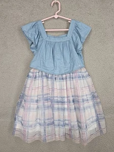 Vestito bambina Calvin Klein taglia 7 blu chambray e gonna tutù tulle a quadri - Foto 1 di 9