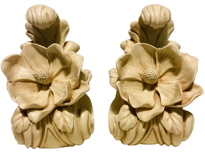 Vintage Floral Resin Bookends-Ivory Decorative Pair - Picture 1 of 4