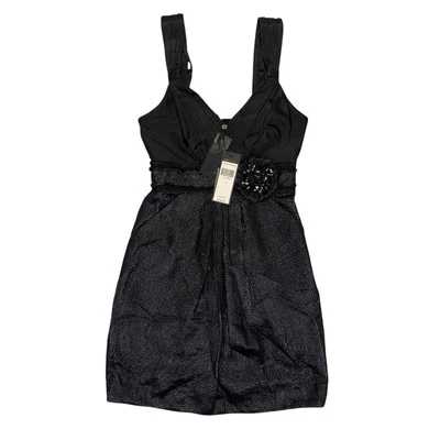 New BCBG Maxazria Black Short Sexy Cocktail Dress Sz 0 Straps V Neck Halter Top - Imagem 1 de 4