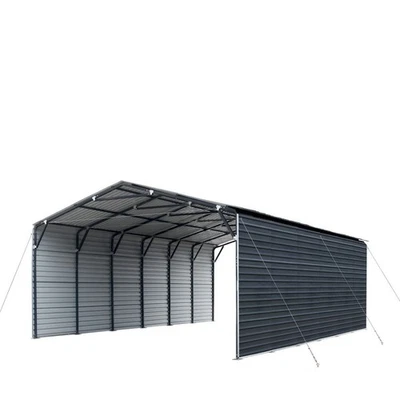 20x30ft 600Sq-Ft Heavy-Gauge Metal Carport 10ft Solid Walls 27GA Roof - Image 1 of 4