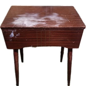 Vtg Sears Kenmore Sewing Machine Cabinet Flip End Table Dark Stained - Picture 1 of 10