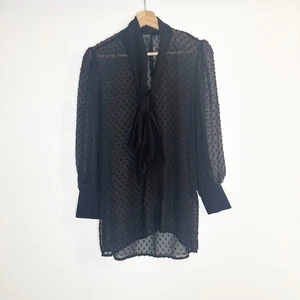 Neu mit Etikett Adrianna Papell langärmliges Chiffon-Top mit Schleife am Ausschnitt schwarz Gr. XS - Bild 1 von 13