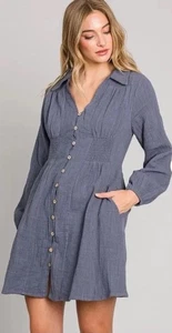 Vestido con botones de algodón lila ceniza Heyson. Talla pequeña - Imagen 1 de 7