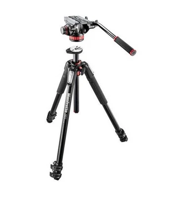 Manfrotto MT055XPRO3 3-Section Aluminum Tripod with MVH502AH Fluid Video Head - Image 1 of 4