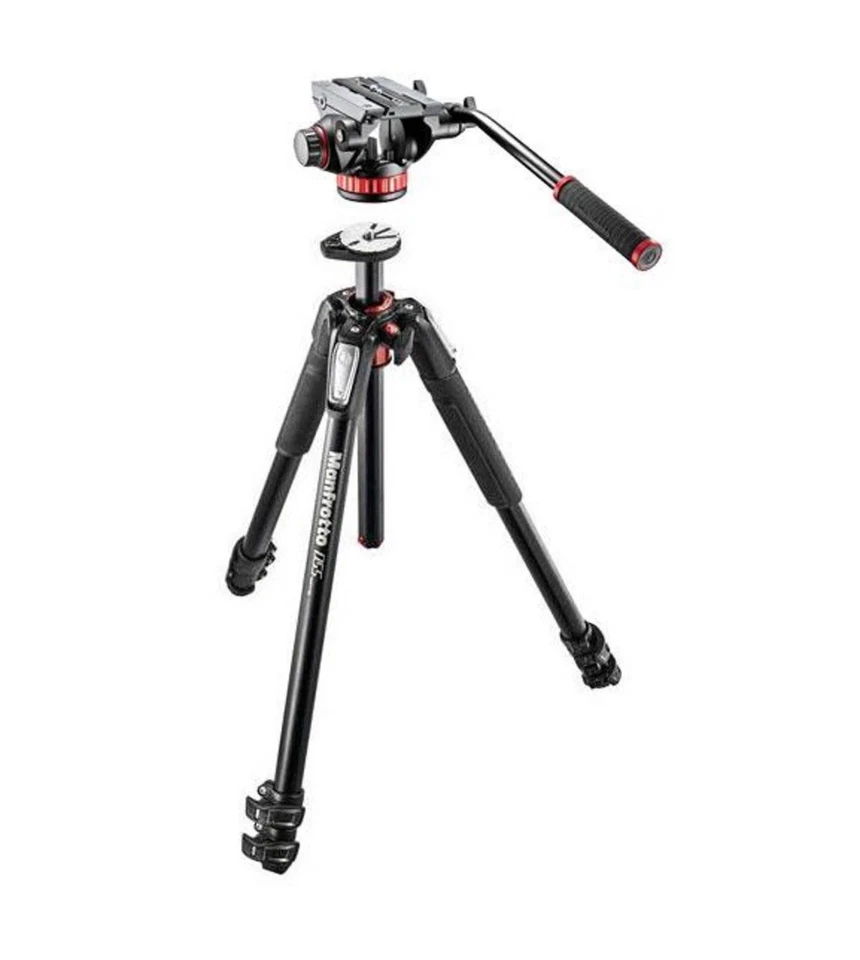 Manfrotto MT055XPRO3 3-Section Aluminum Tripod with MVH502AH Fluid Video Head - Image 1 of 4