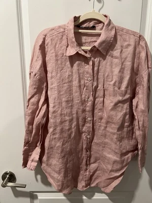 Camisa Zara de linho com botões vermelha tamanho grande artesanato - Imagem 1 de 4