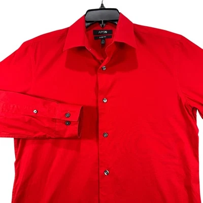 Camisa de vestir Apt 9 ajustada para hombre 15,5 32/33 roja lisa manga larga abotonada Foto 1 de 4