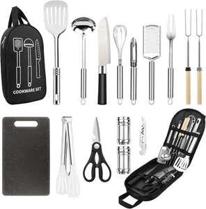 Camping Cooking Utensils Set, Stainless Steel Grill Tools, Camping BBQ Cookware - Picture 1 of 7