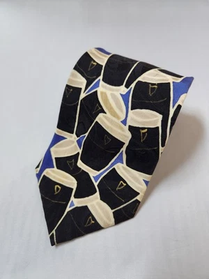 Gravata vintage Veronique Didi pintada à mão Guinness Stout 100% seda Irlanda - Imagem 1 de 4