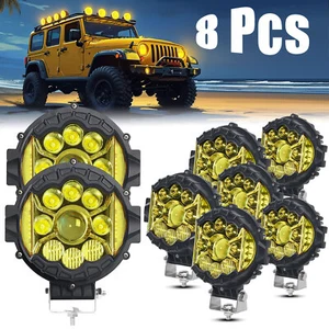 8x Barra de luz de trabajo LED redonda de 7" ámbar cápsulas antiniebla para camioneta Jeep SUV ATV UTV - Imagen 1 de 10