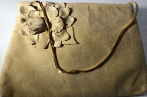 Vtg 60’s 70’s Reva Ultra Suede Clutch Purse Shoulder Evening Bag Flower Chain - Picture 1 of 5