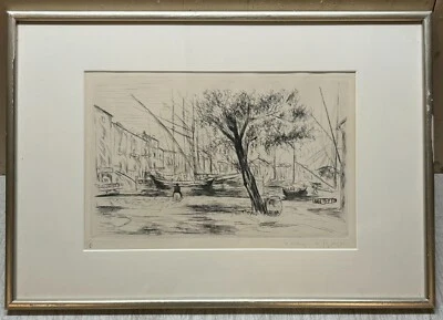 Original 1927 ANDRE DUNOYER de SEGONZAC 'Le Port ST TROPEZ' Harbor Boats GRABADO Foto 1 de 4