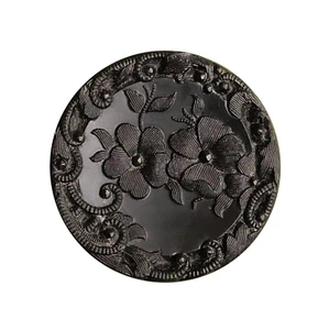 Button Antique - Glass Black - 31 MM - Victorian Fabric Black Matte Glass Button - Picture 1 of 5