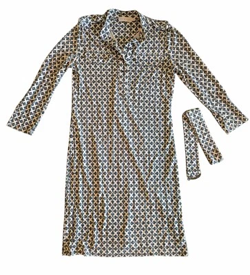 TORY BURCH Cream Green Printed Belted Midi Dress Womens Size Small - Image 1 of 4