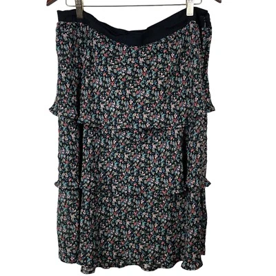 Lane Bryant Plus Size 18 Tiered Skirt Black Multicolored Ditzy Floral Flowy - Image 1 of 3
