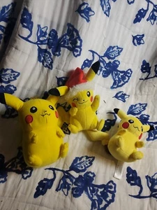 Pokemon Pikachu Plush Lot Tomy Center Official Licensed 3 Plush Santa 2017 2014+ - Picture 1 of 5