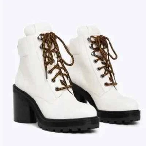 Marc Jacobs Crosby White Leather Platform Heel Ankle Boot Lug Rubber Sole 35 - Picture 1 of 15
